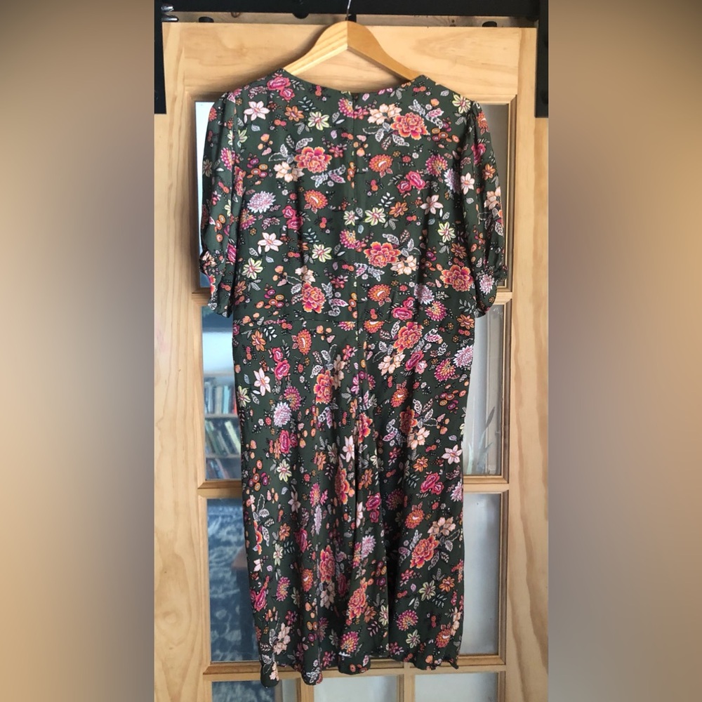Loft Floral V-Neck Midi Dress in Deep Green - Picture 2 of 8